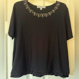 Samantha Grey sweater black size L beaded neckline short sleeves